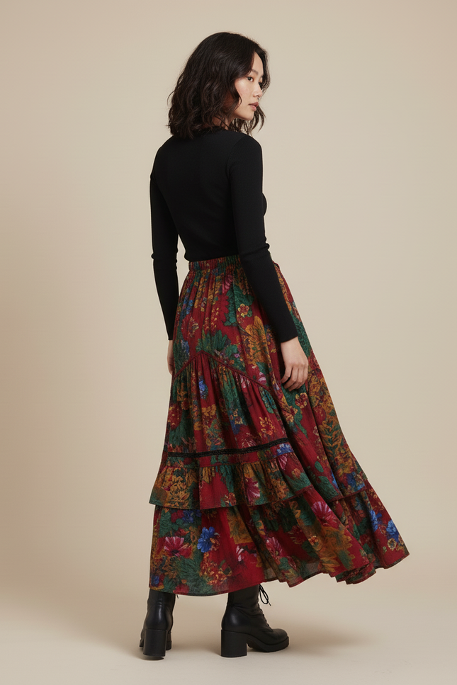 Jupe Longue Fleurie Asymétrique Bohème