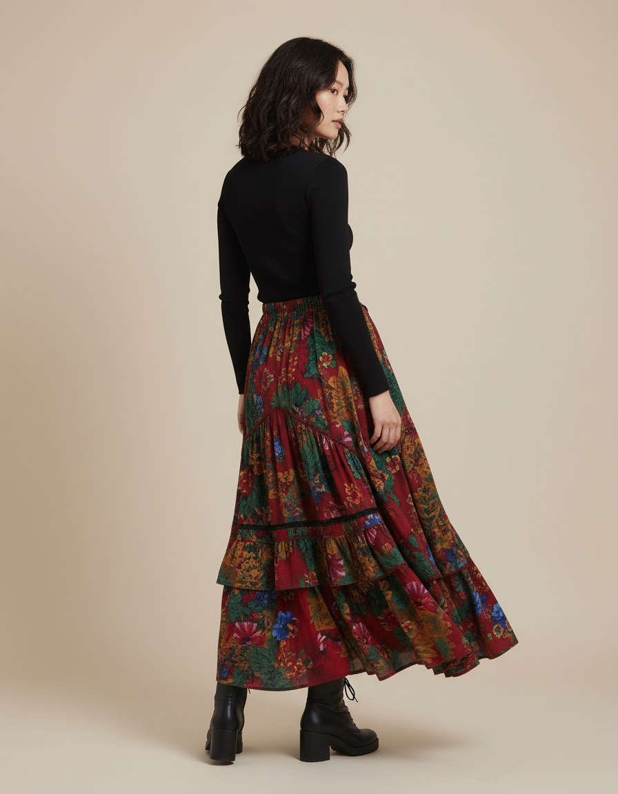 Jupe Longue Fleurie Asymétrique Bohème