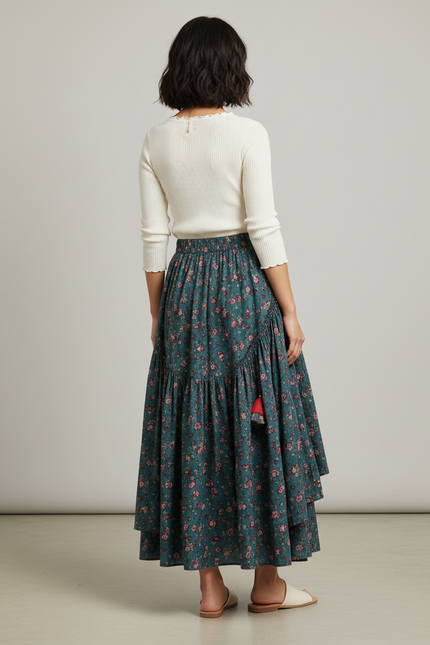 Jupe Longue Vert Fleuri Bohème