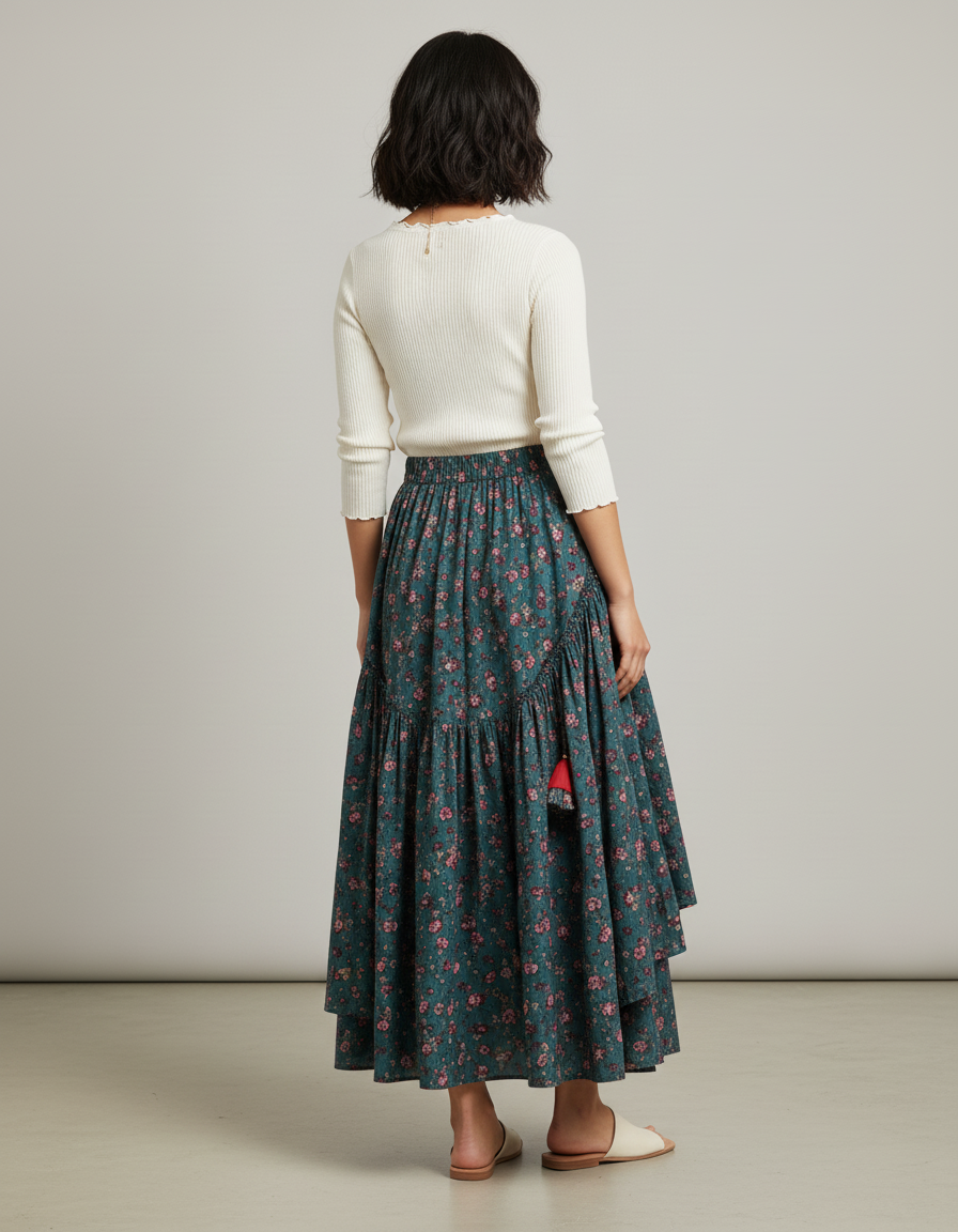 Jupe Longue Vert Fleuri Bohème