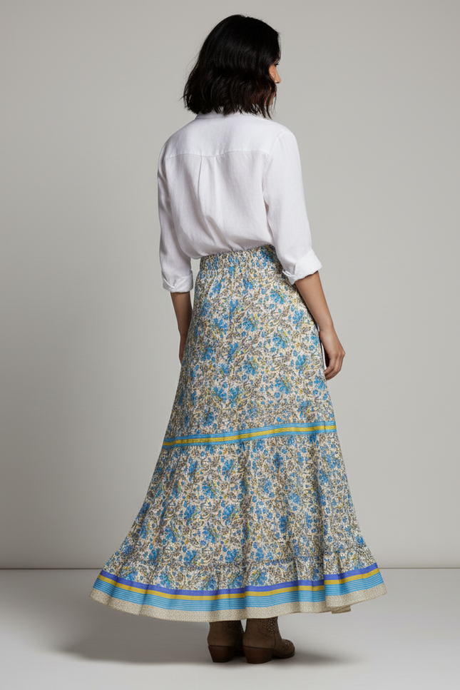 Jupe Longue Imprimée Florale Asymétrique Bohème Chic