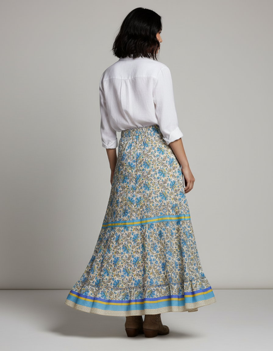 Jupe Longue Imprimée Florale Asymétrique Bohème Chic