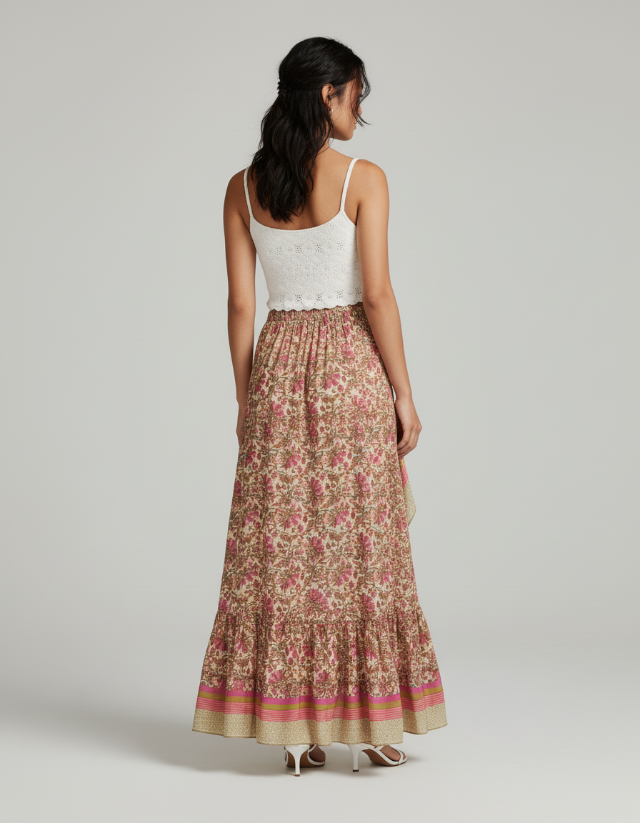 Jupe Longue Asymétrique Florale Bohème