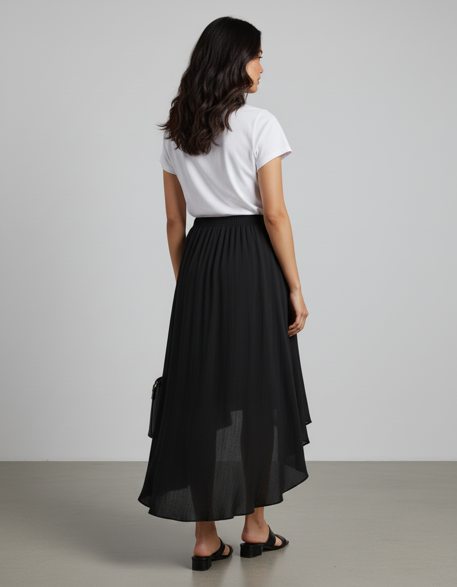 Jupe Longue Noire Asymétrique Fluide