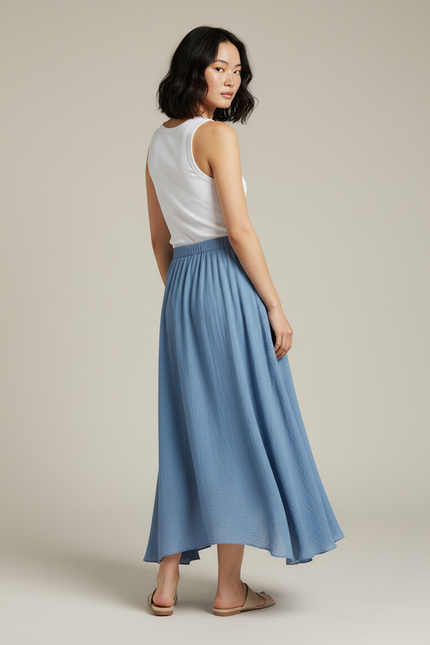 Jupe Longue Bleue Asymétrique Fluide