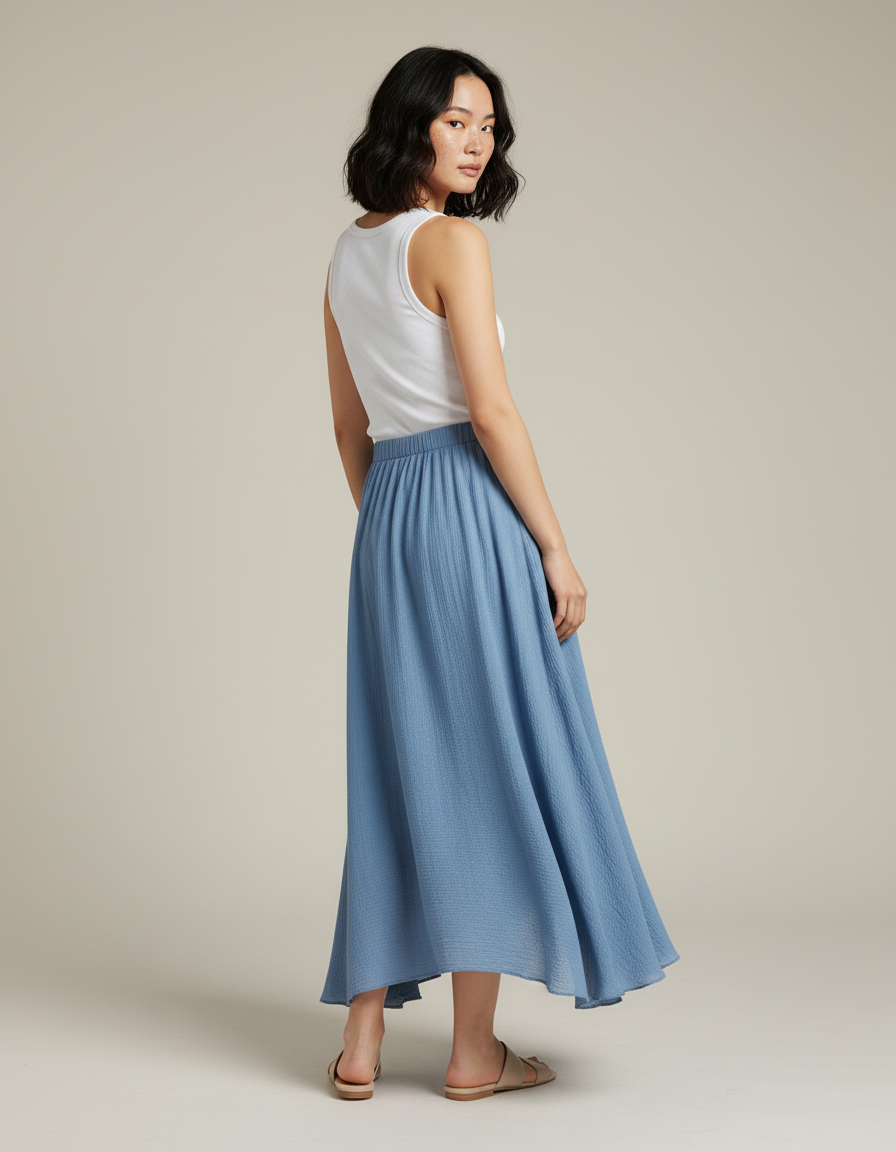 Jupe Longue Bleue Asymétrique Fluide