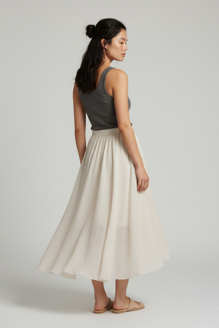Jupe Longue Crème Asymétrique Fluide