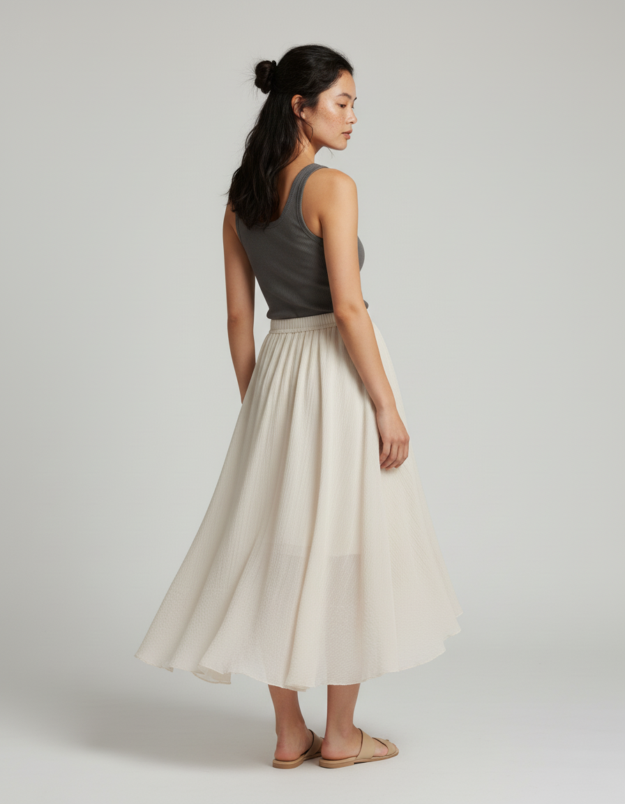Jupe Longue Crème Asymétrique Fluide