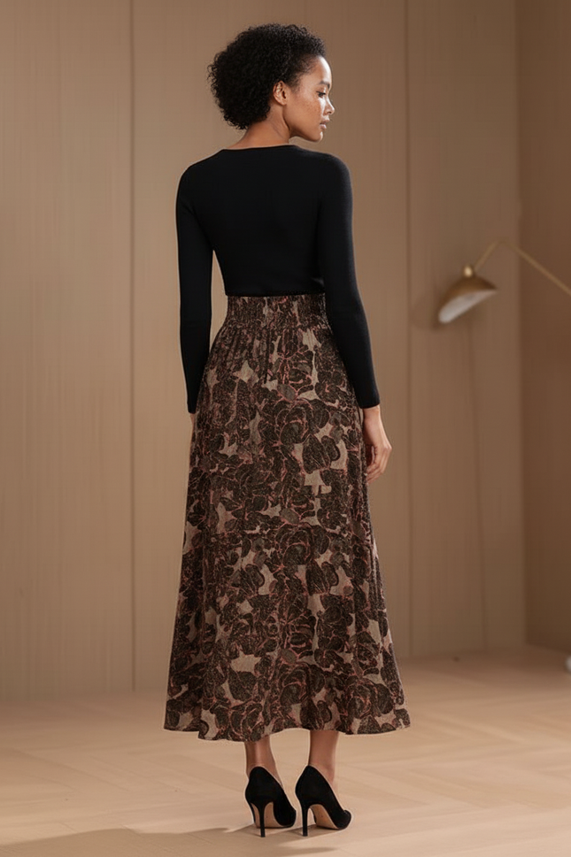 Jupe Longue Florale Taille Haute Fluide