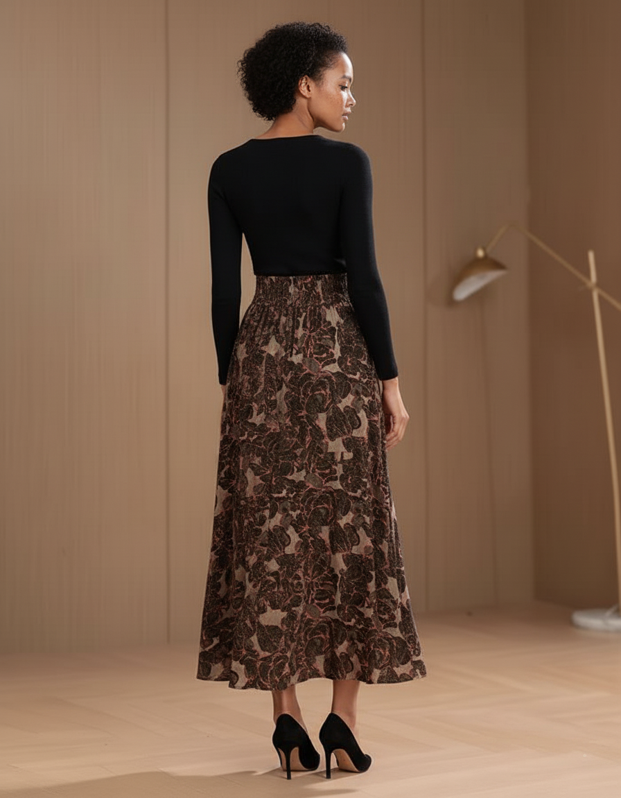 Jupe Longue Florale Taille Haute Fluide