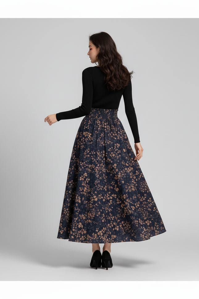 Jupe Longue Taille Haute Fleurie Chic