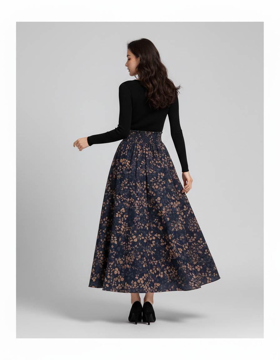 Jupe Longue Taille Haute Fleurie Chic