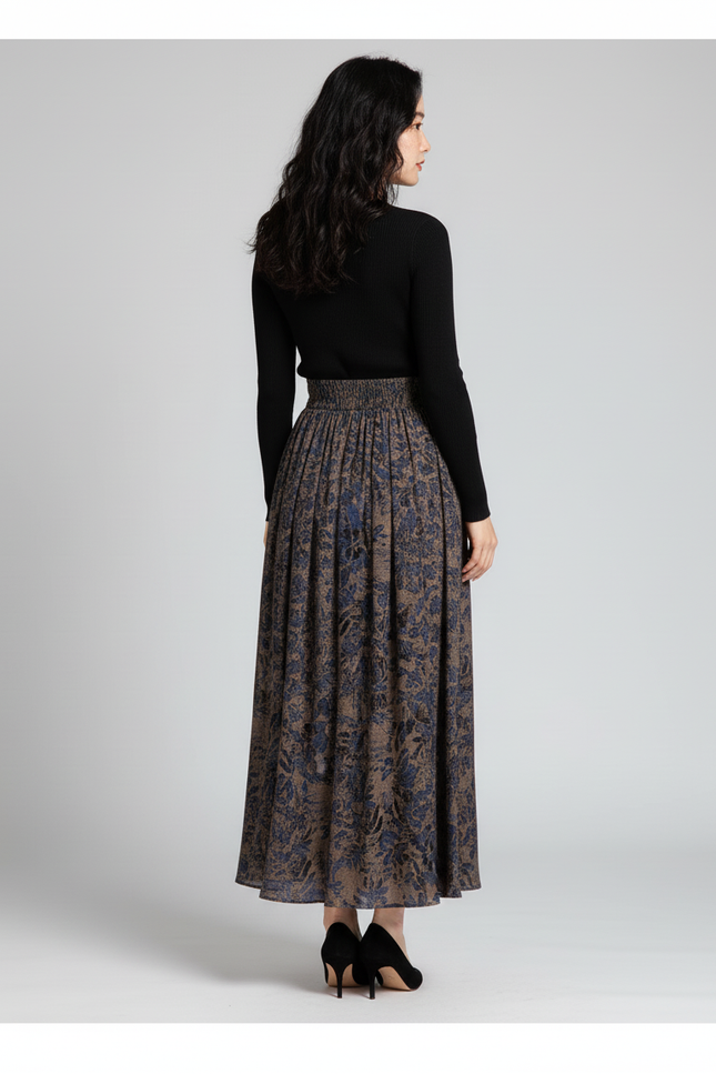 Jupe Longue Imprimée Florale Taille Haute Décontractée