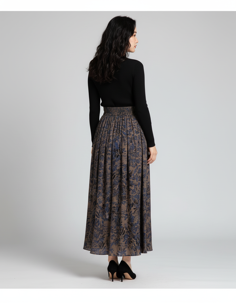 Jupe Longue Imprimée Florale Taille Haute Décontractée