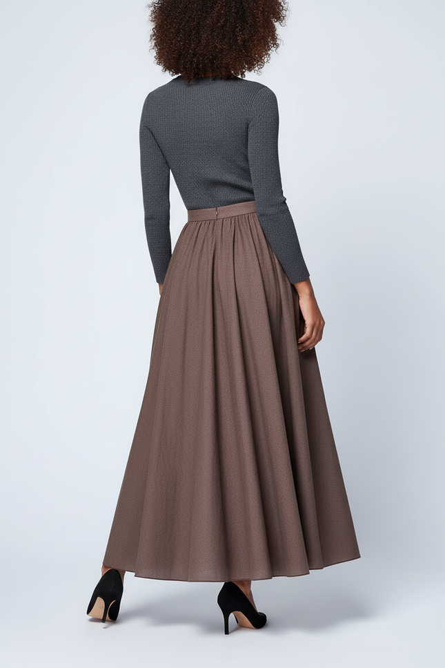 Jupe Longue Marron Évasée Fluide