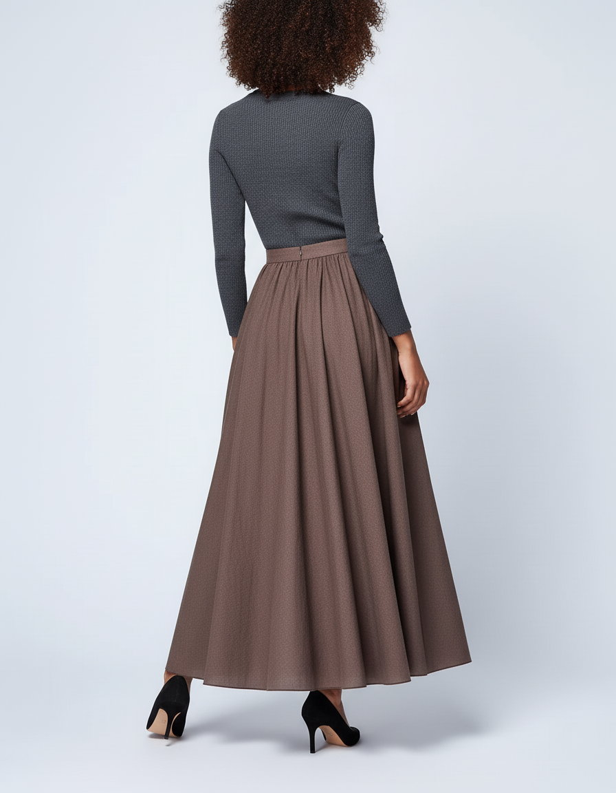 Jupe Longue Marron Évasée Fluide
