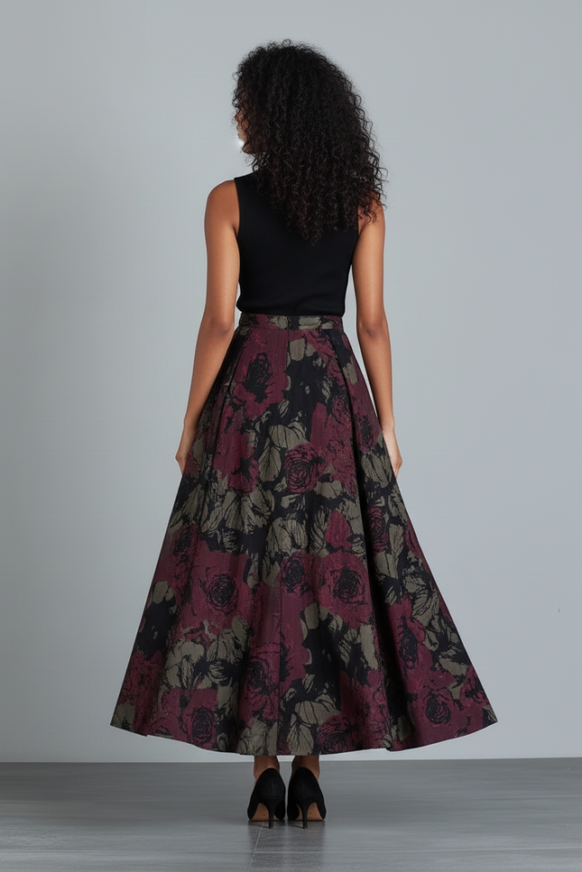 Jupe Longue Imprimée Florale Vintage