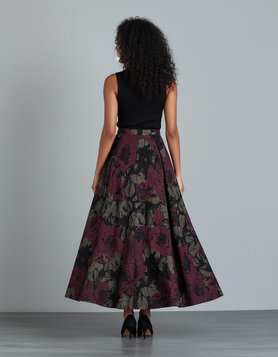 Jupe Longue Imprimée Florale Vintage