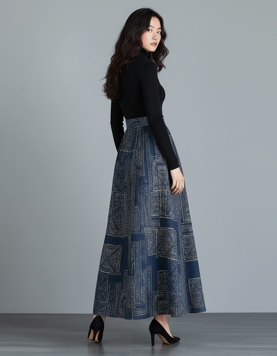 Jupe Longue Wax Taille Haute