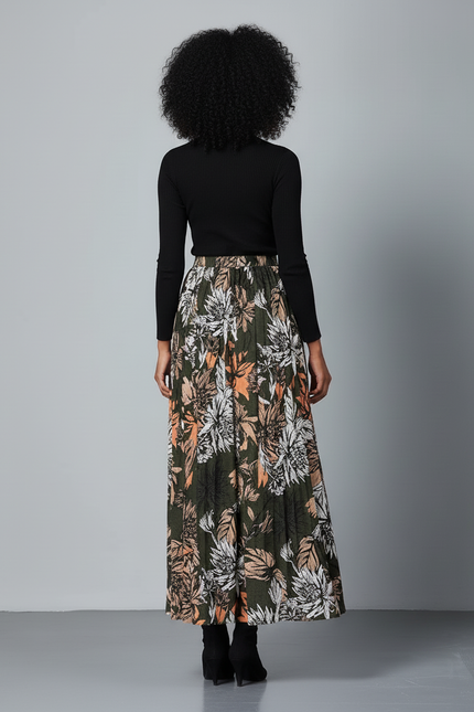 Jupe Longue Kaki Imprimée Florale Bohème