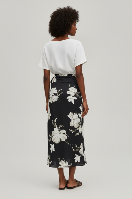 Jupe Longue Noir Fleur Blanche