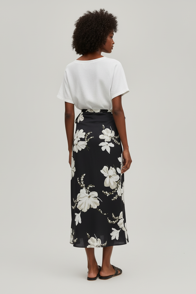 Jupe Longue Noir Fleur Blanche