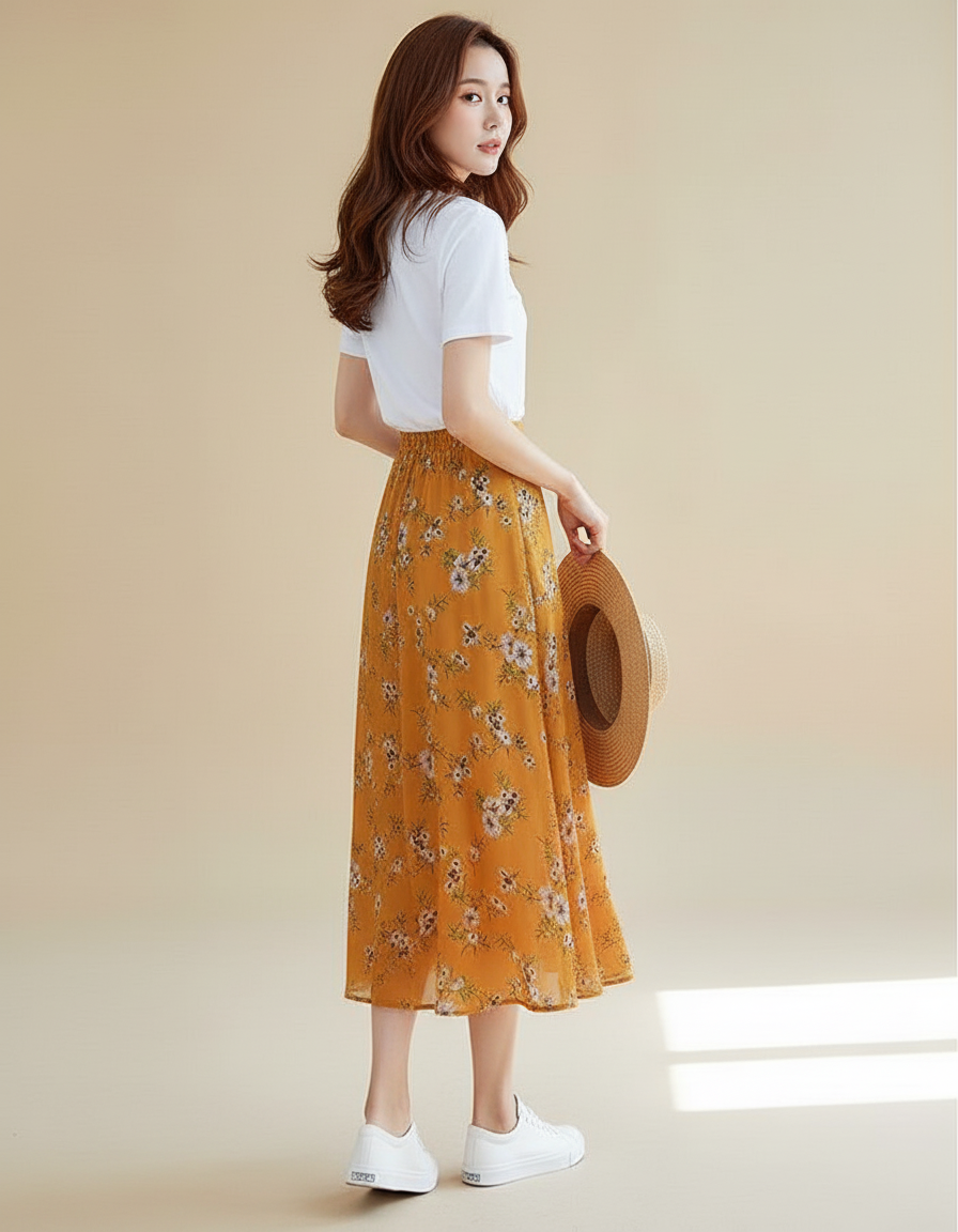 Jupe Longue Jaune Et Blanche