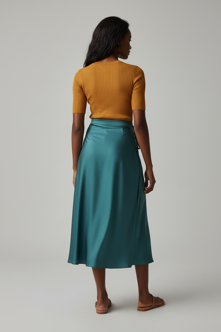 Jupe Longue Turquoise Portefeuille Fluide