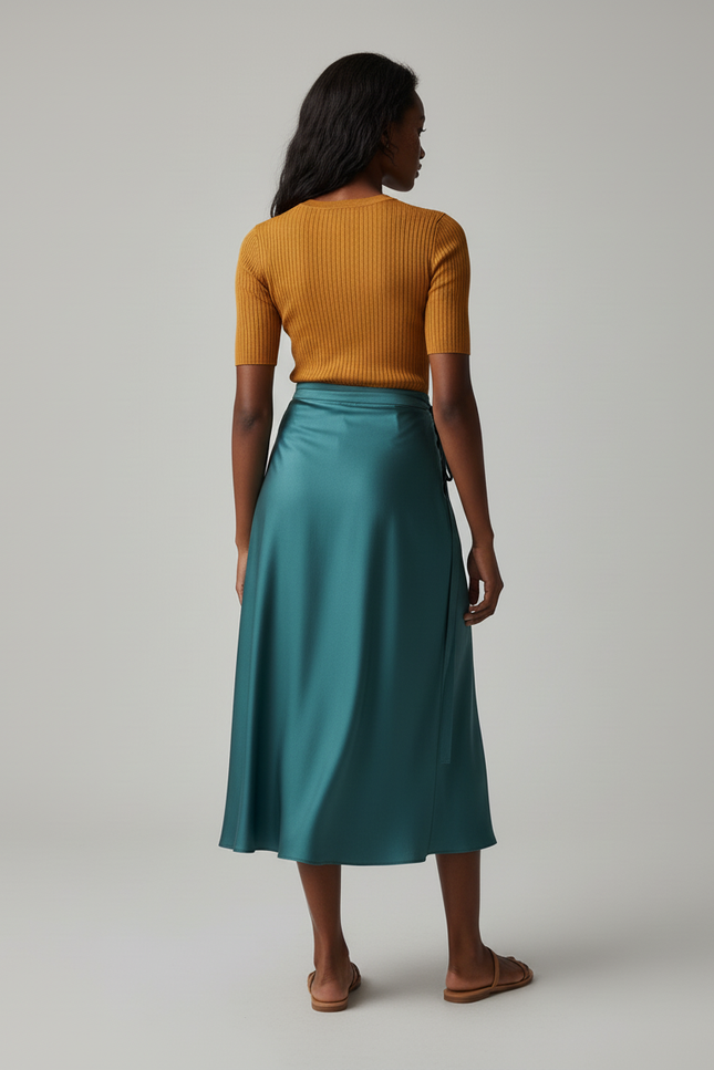 Jupe Longue Turquoise Portefeuille Fluide