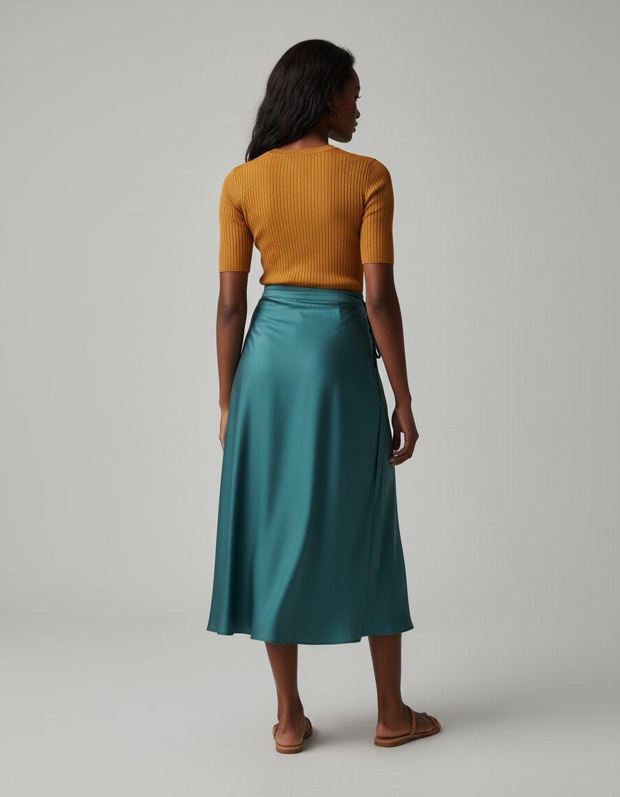 Jupe Longue Turquoise Portefeuille Fluide