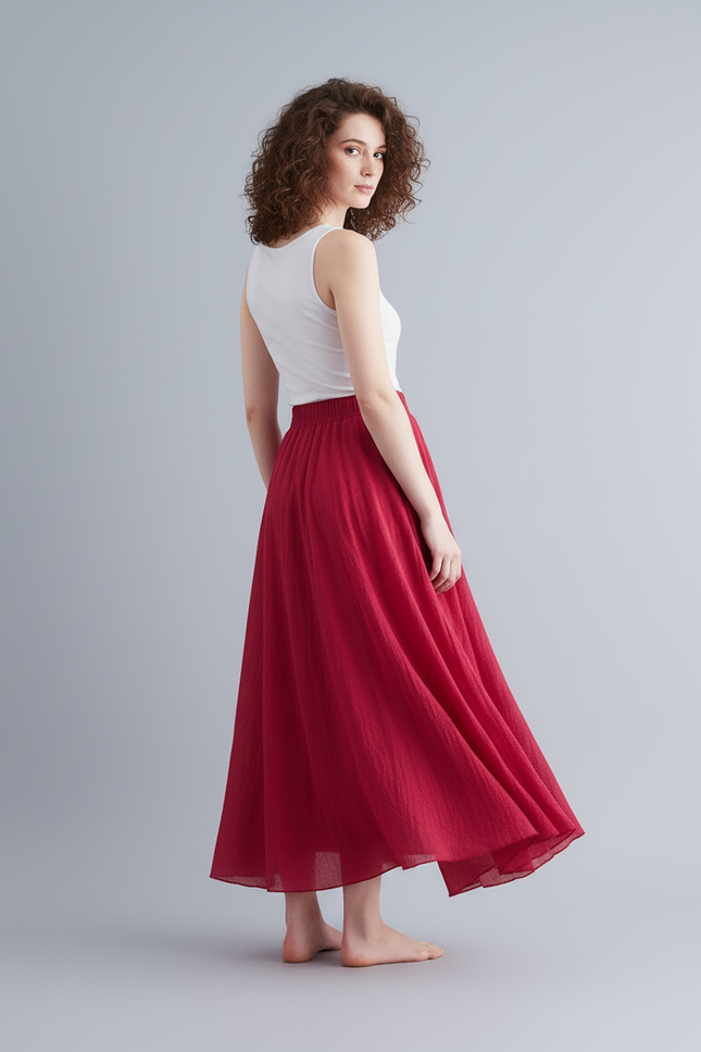 Jupe Longue Rouge Fluide Bohème