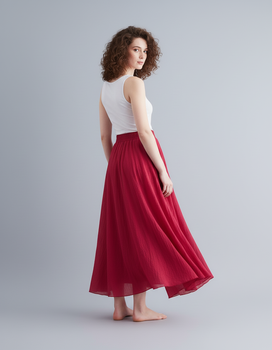 Jupe Longue Rouge Fluide Bohème