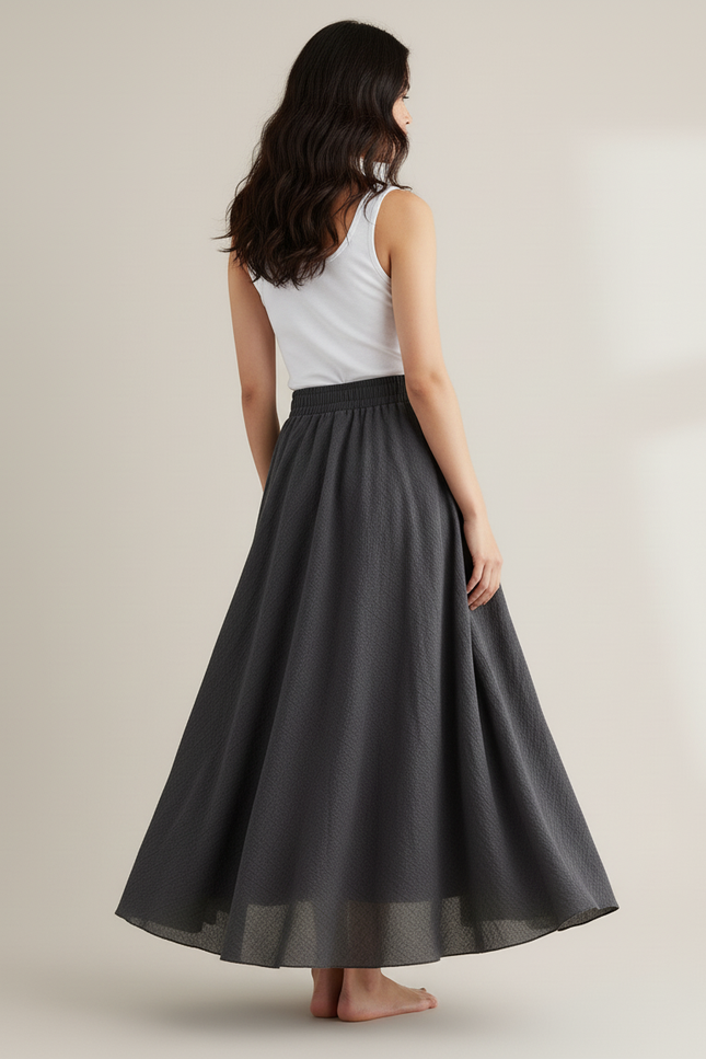 Jupe Longue Gris Anthracite Fluide Bohème