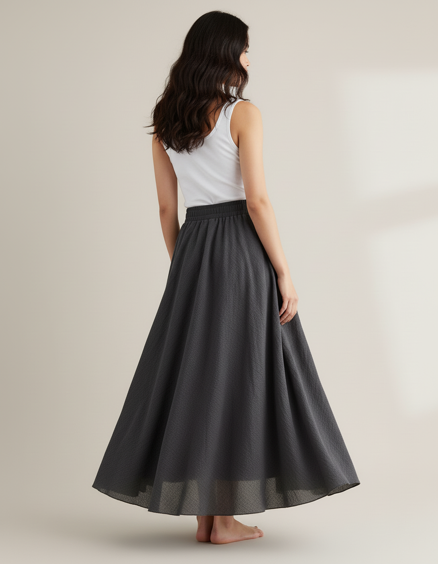 Jupe Longue Gris Anthracite Fluide Bohème