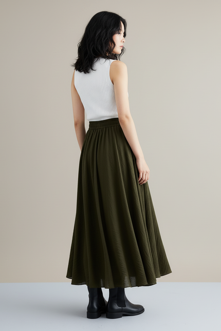 Jupe Longue Vert Kaki Fluide Bohème