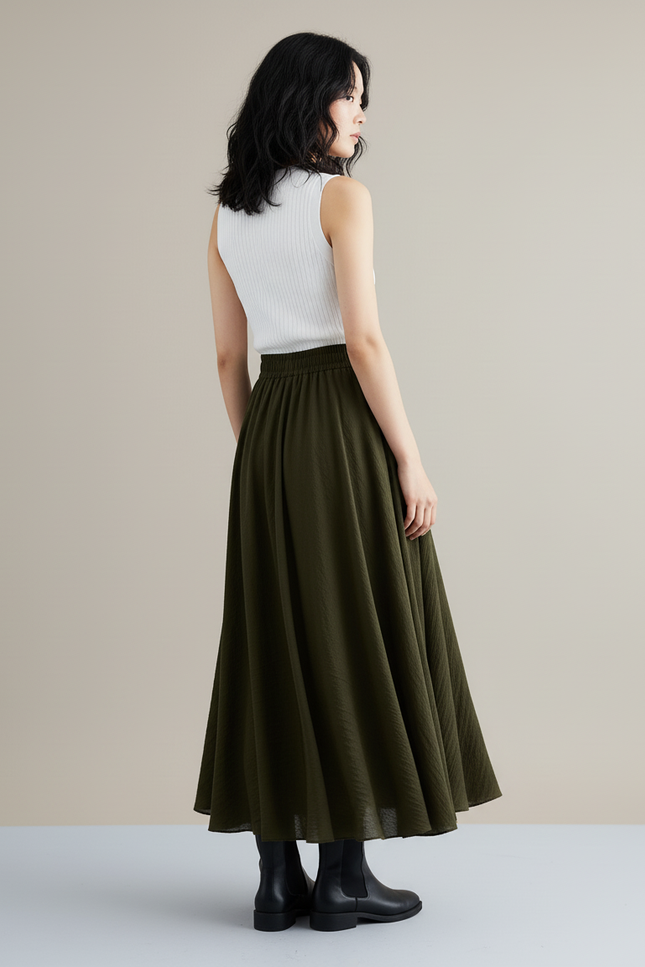 Jupe Longue Vert Kaki Fluide Bohème