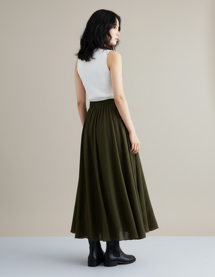 Jupe Longue Vert Kaki Fluide Bohème