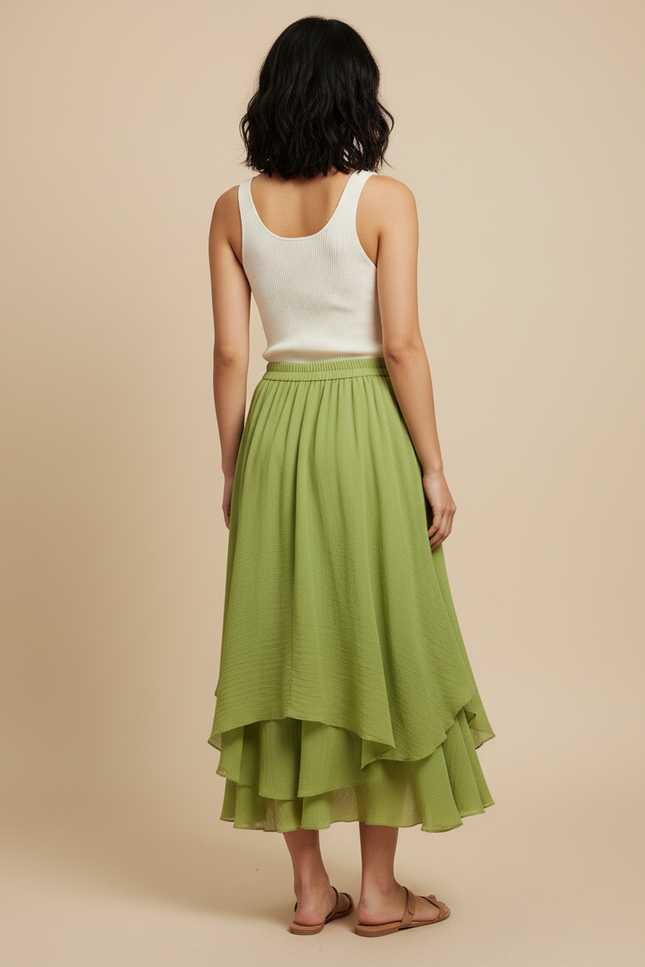 Jupe Longue Verte Étagée Fluide