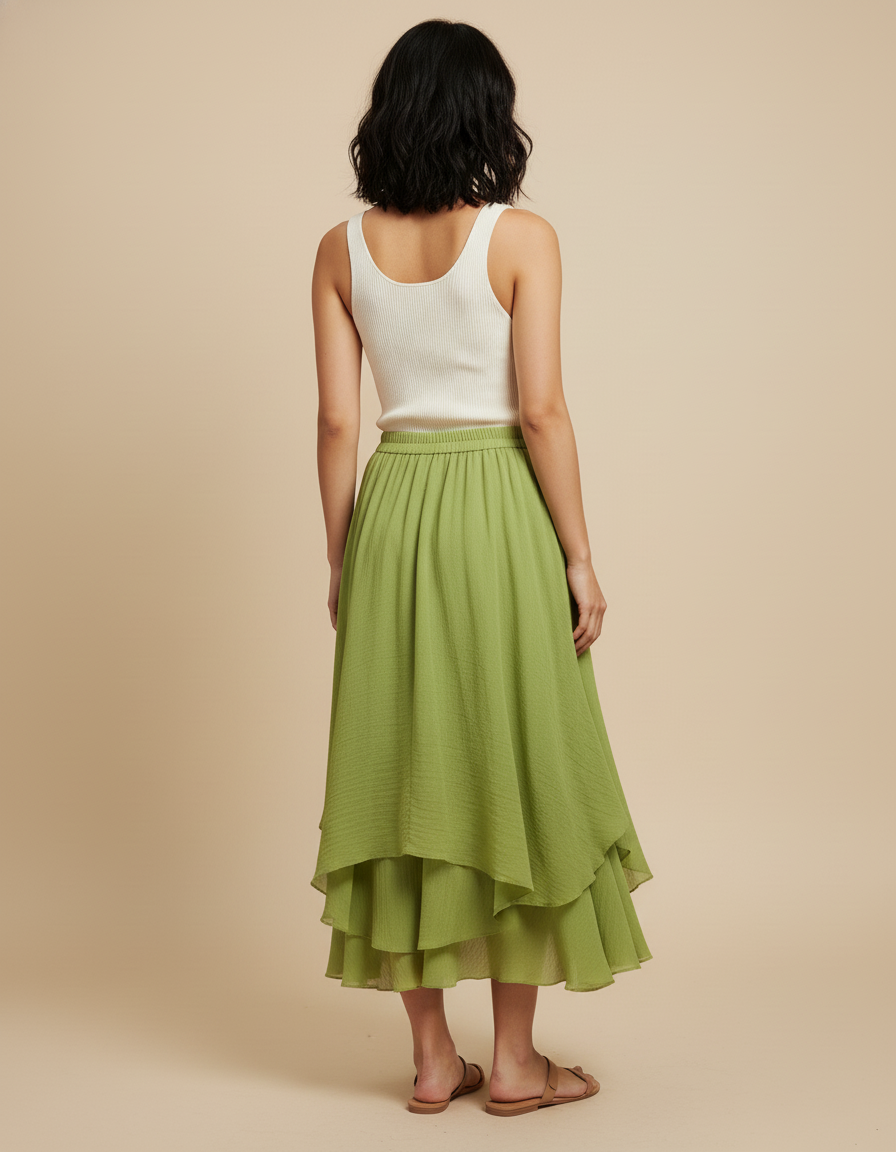 Jupe Longue Verte Étagée Fluide