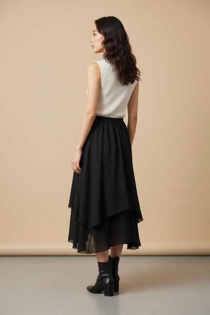 Jupe Longue Noire Superposée Élégante