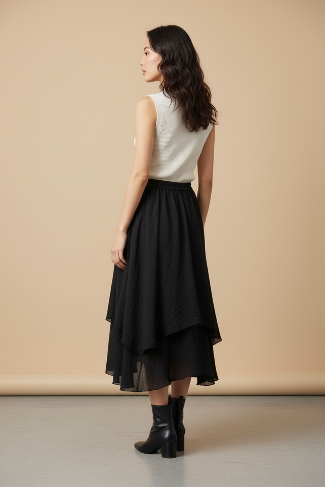Jupe Longue Noire Superposée Élégante