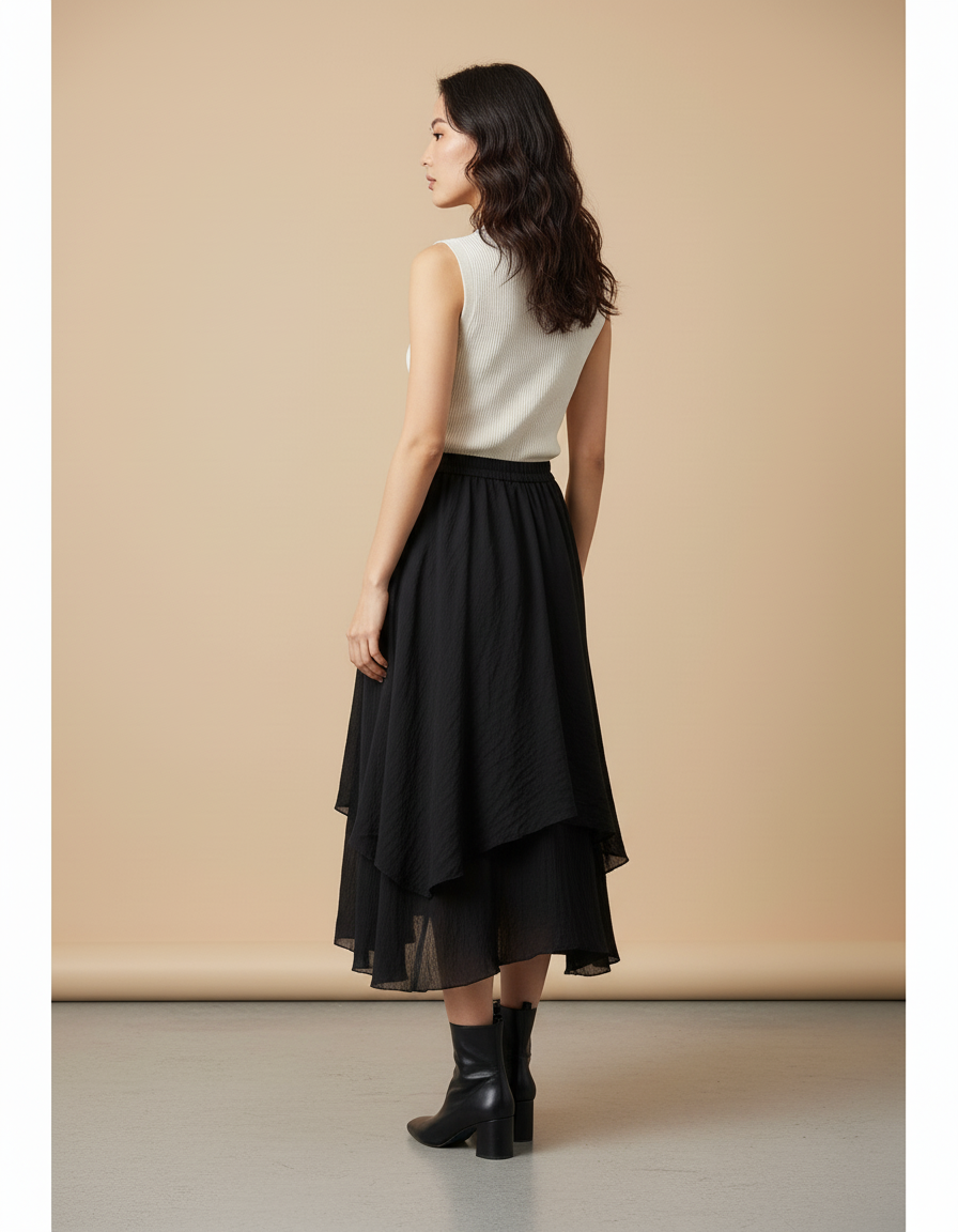 Jupe Longue Noire Superposée Élégante