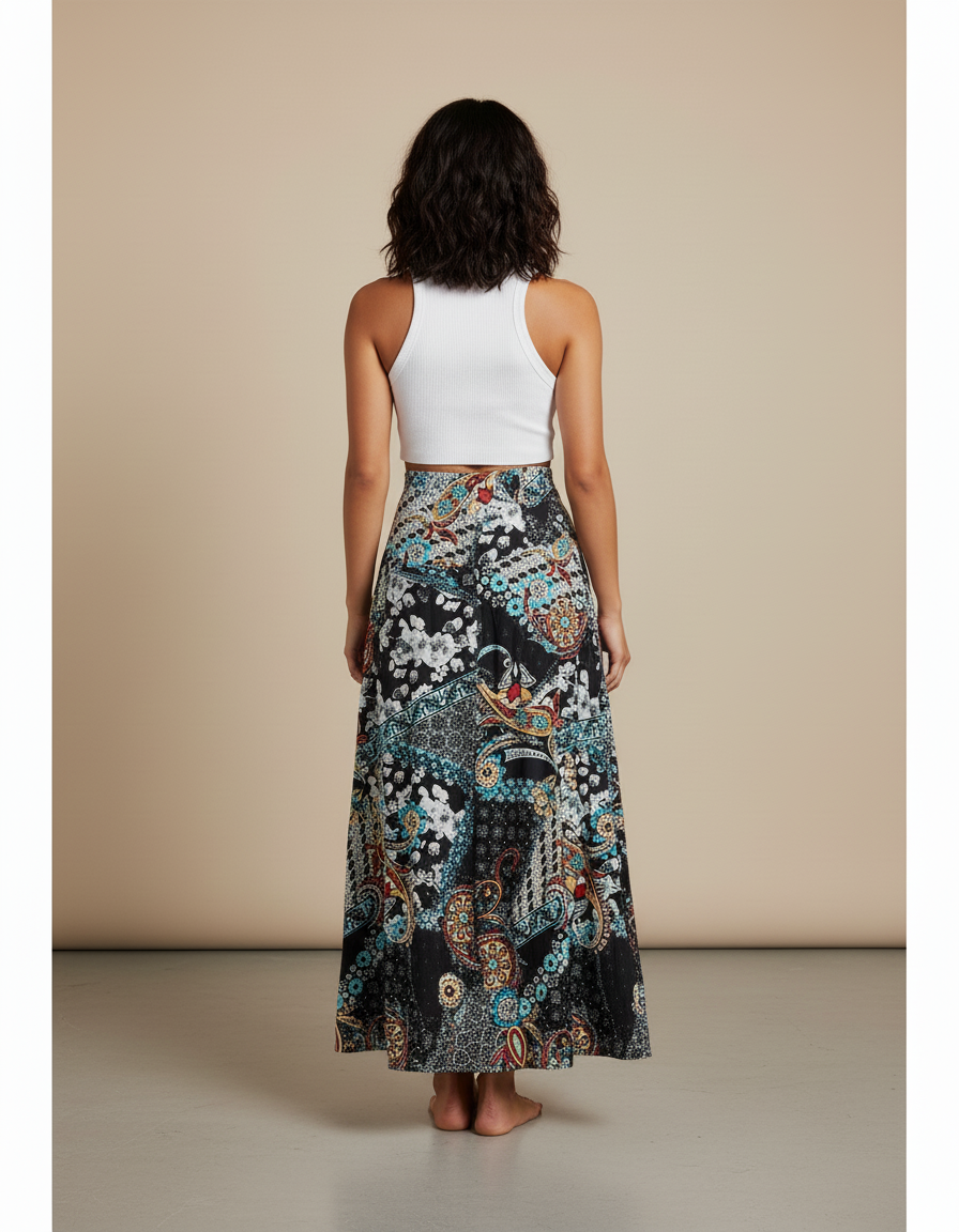 Jupe Longue Imprimée Fluide Bohème Femme