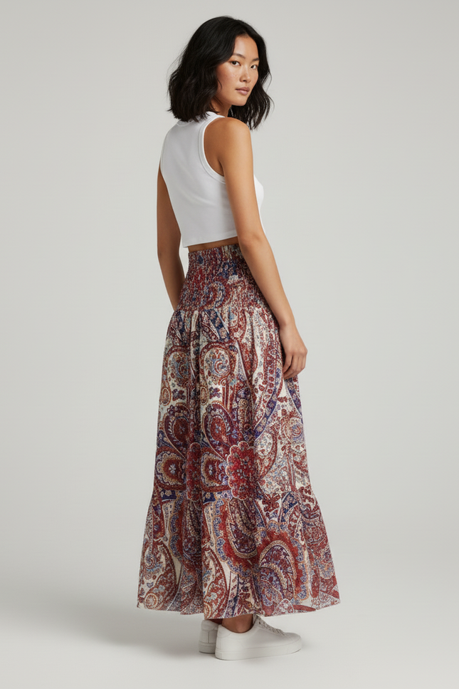 Jupe Longue Motif Fleuri Fluide Bohème