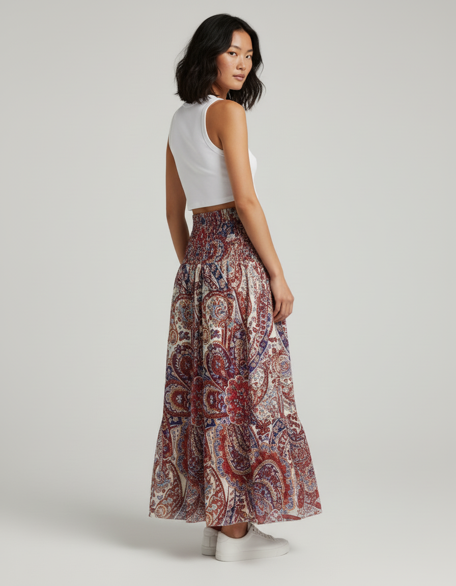 Jupe Longue Motif Fleuri Fluide Bohème