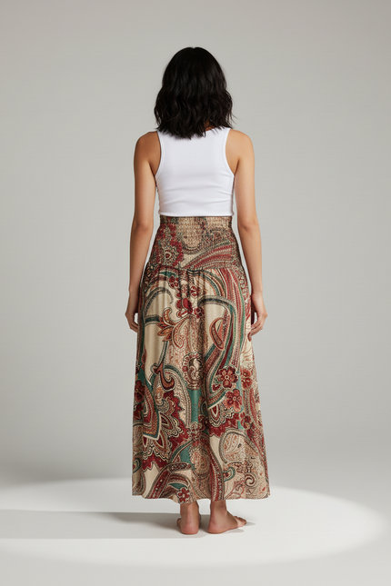 Jupe Longue Bohème Motif Floral Smockée