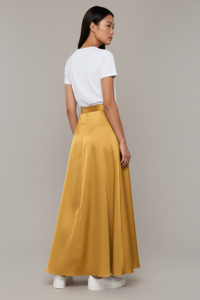 Jupe Longue Dorée Satinée Fluide