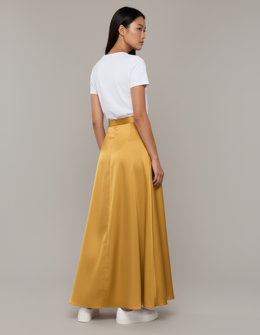 Jupe Longue Dorée Satinée Fluide