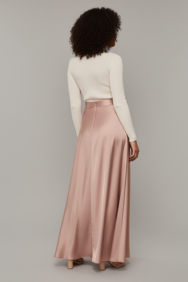 Jupe Longue Rose Satinée Élégante