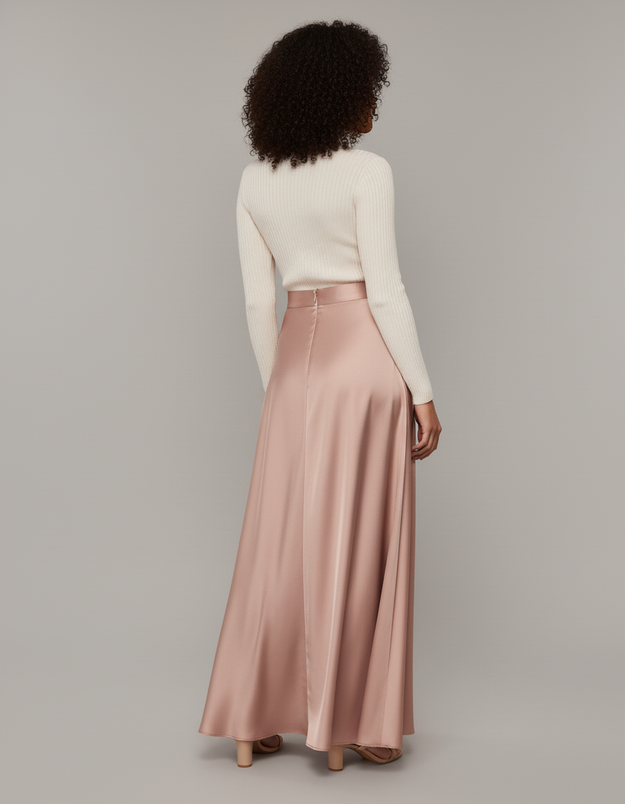 Jupe Longue Rose Satinée Élégante